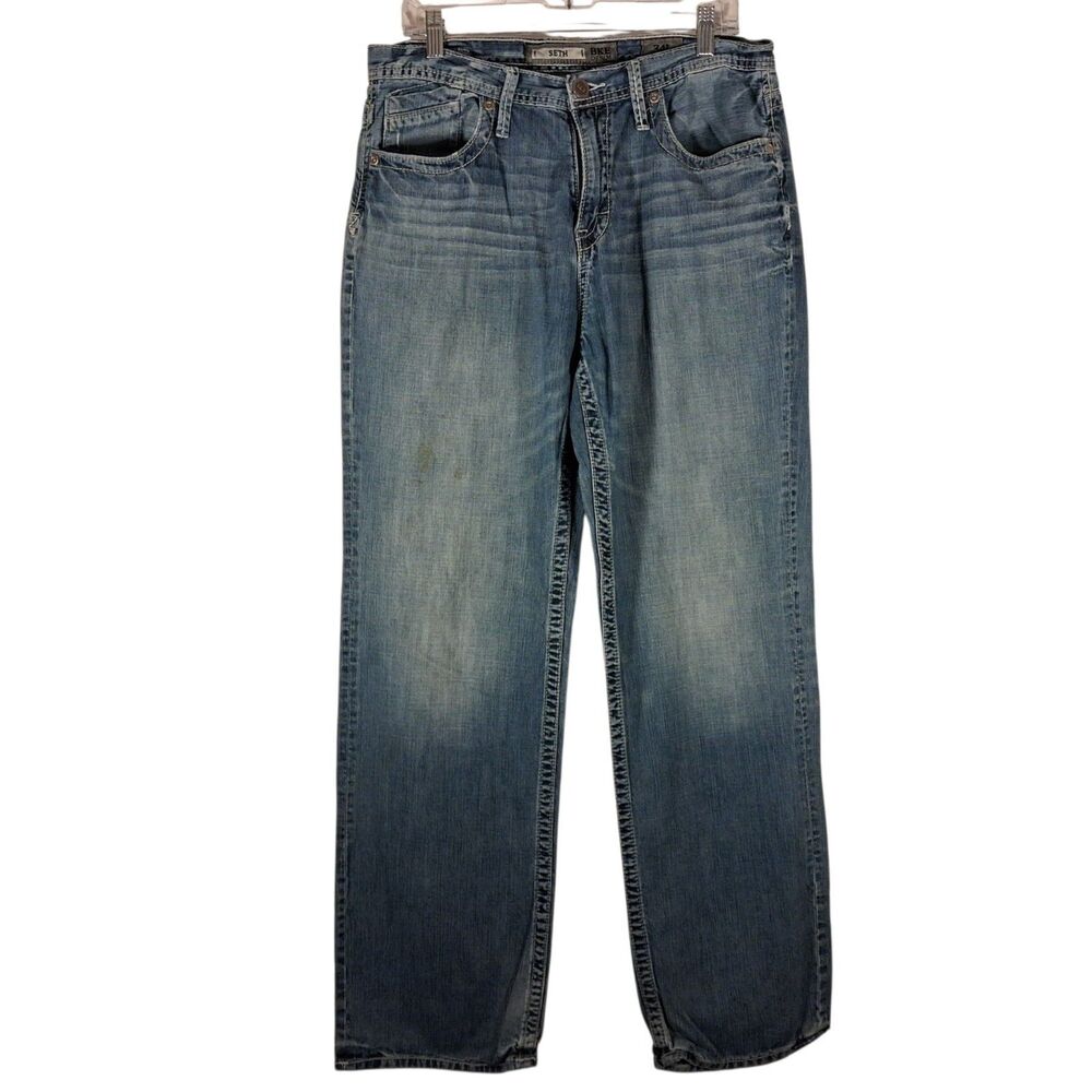 BKE Buckle Seth jeans mens 34L 34x34 blue denim relaxed fit straight leg ABM1728